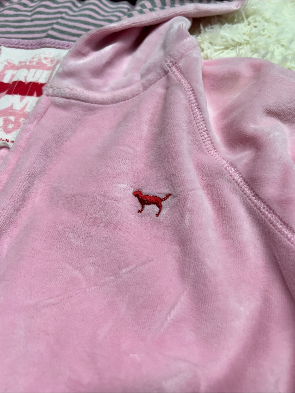 PINK Victoria's Secret Pink Short-Sleeve Hooded Full Zip Jacket Y2K Vintage - Picture 3 of 11